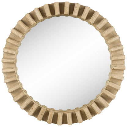 Miroir mural rond de 35 po avec cadre en bois brun naturel