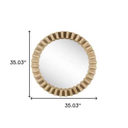 Miroir mural rond de 35 po avec cadre en bois brun naturel