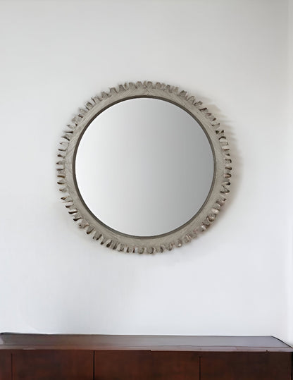 Miroir mural rond avec cadre en bois argenté de 44 po