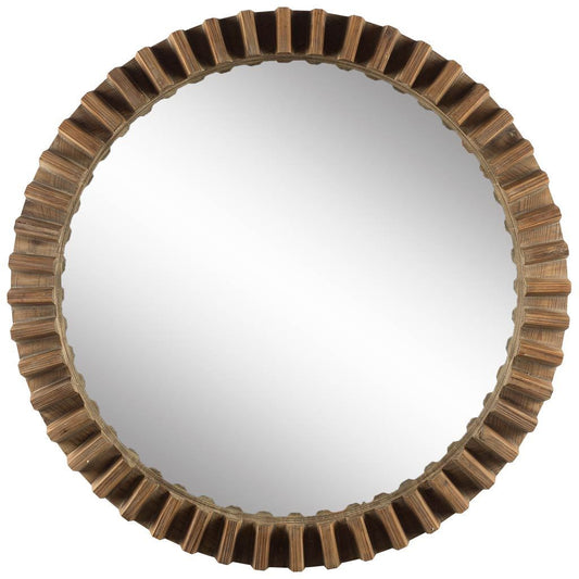 Miroir mural rond avec cadre en bois brun de 44 po