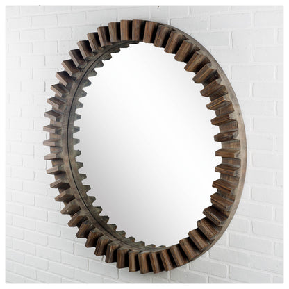 Miroir mural rond avec cadre en bois brun de 44 po