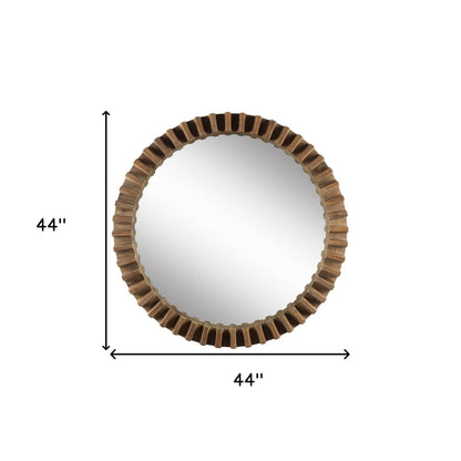 Miroir mural rond avec cadre en bois brun de 44 po