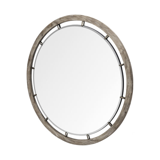 Miroir mural rond avec cadre en bois brun de 46 po