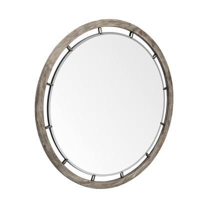 Miroir mural rond avec cadre en bois brun de 46 po