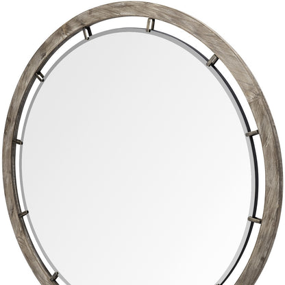 Miroir mural rond avec cadre en bois brun de 46 po