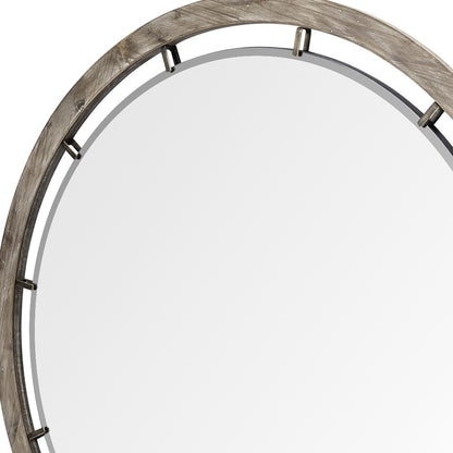 Miroir mural rond avec cadre en bois brun de 46 po