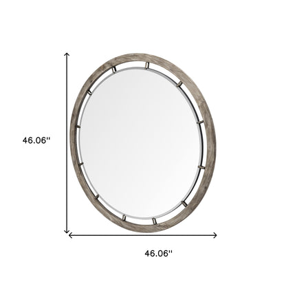 Miroir mural rond avec cadre en bois brun de 46 po