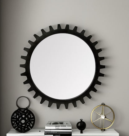 Miroir mural rond avec cadre en métal noir de 37 po