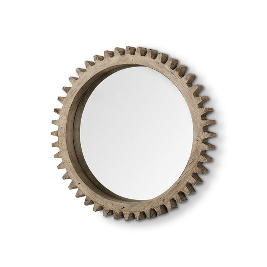 Miroir mural rond avec cadre en bois naturel de 35 po