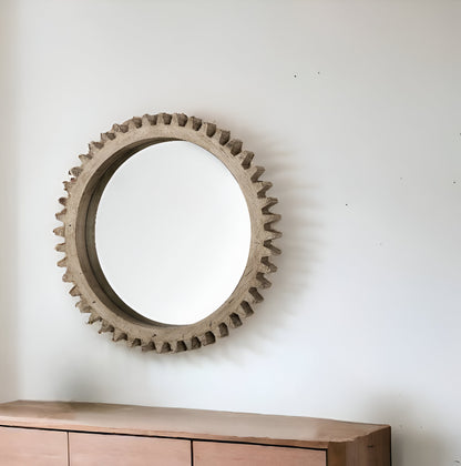 Miroir mural rond avec cadre en bois naturel de 35 po