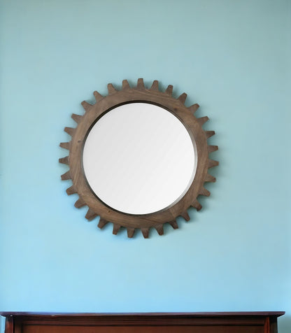 Miroir mural rond avec cadre en bois naturel de 26 po