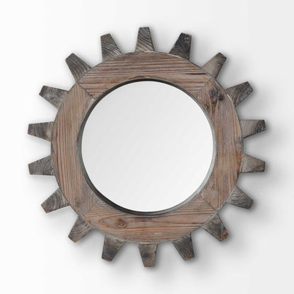 Miroir mural rond en bois naturel Cog 17"