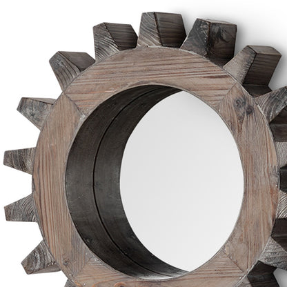 Miroir mural rond en bois naturel Cog 17"