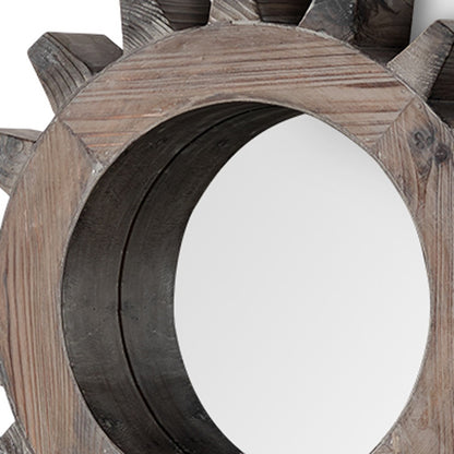 Miroir mural rond en bois naturel Cog 17"