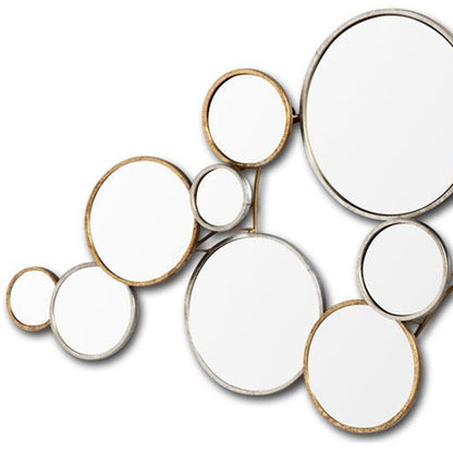 Miroir d'appoint rond encadré en métal doré et argenté de 20 po