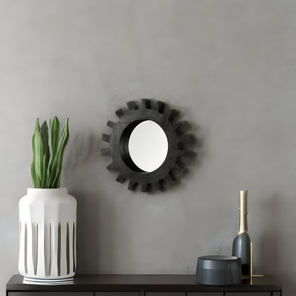 Miroir mural rond en bois noir Cog de 17 po