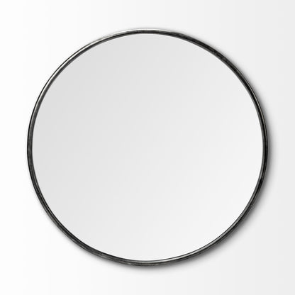 Miroir mural rond avec cadre en métal noir de 47 po