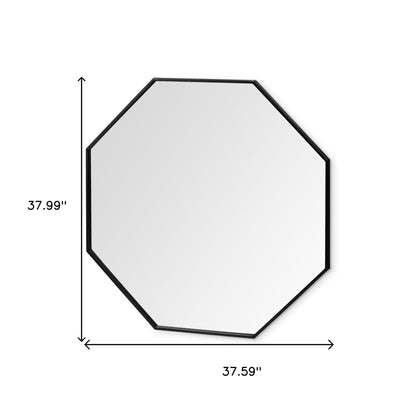 Miroir mural octogonal avec cadre en métal noir de 37 po