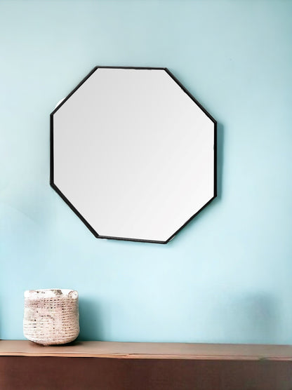 Miroir mural octogonal avec cadre en métal noir de 37 po