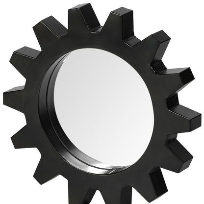 Miroir mural rond en métal noir Cog de 17 po