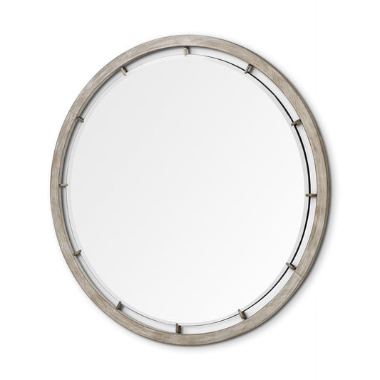 Miroir d'appoint rond encadré en bois et métal brun de 54 po