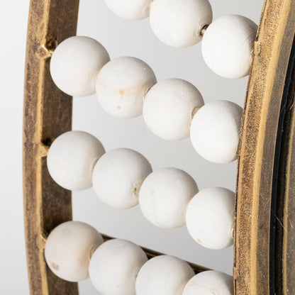 Miroir mural rond en métal doré de 42 po avec perles en bois blanc