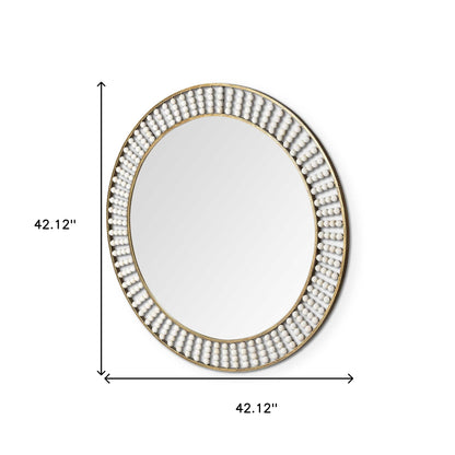 Miroir mural rond en métal doré de 42 po avec perles en bois blanc