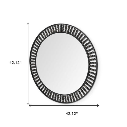 Miroir mural rond en métal noir de 42 po avec perles en bois