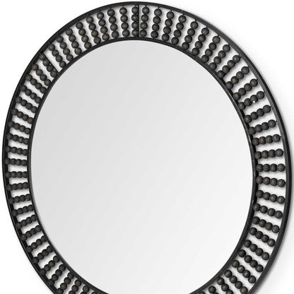 Miroir mural rond en métal noir de 42 po avec perles en bois