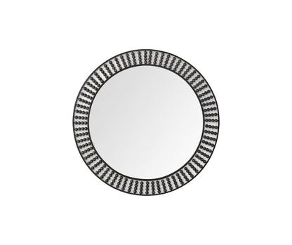 Miroir mural rond en métal noir de 42 po avec perles en bois