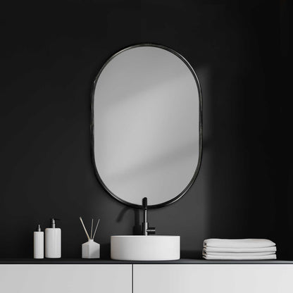 Miroir d'appoint ovale noir avec cadre en métal de 36 po