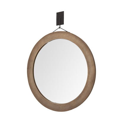 Miroir d'appoint rond encadré en bois brun de 44 po