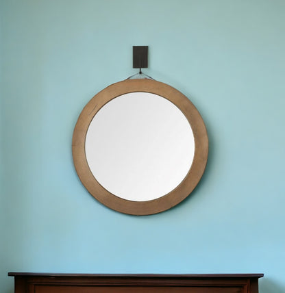 Miroir d'appoint rond encadré en bois brun de 44 po