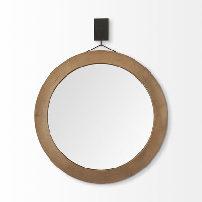 Miroir d'appoint rond encadré en bois brun de 44 po