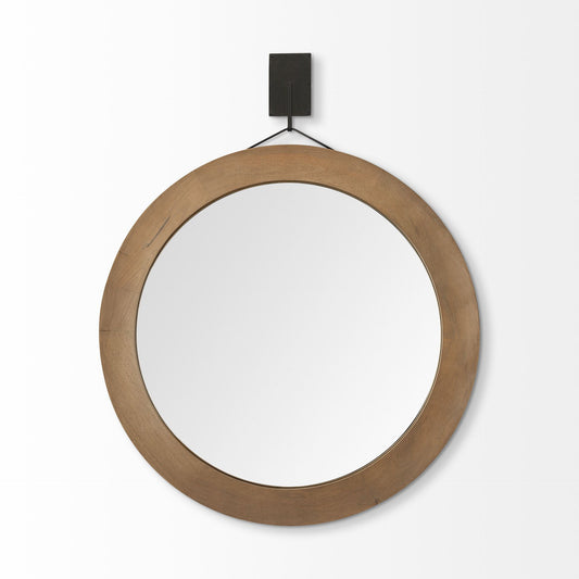 Miroir d'appoint rond encadré en bois brun de 44 po