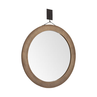 Miroir d'appoint rond encadré en bois brun de 44 po