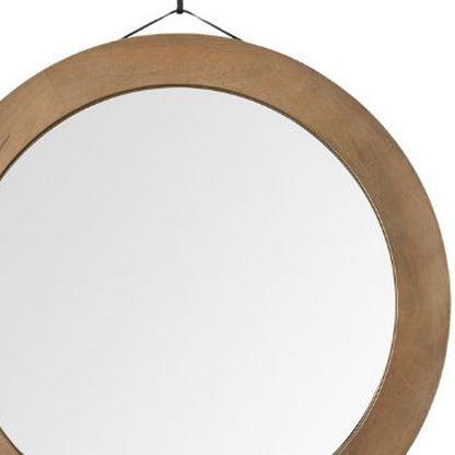 Miroir d'appoint rond encadré en bois brun de 44 po