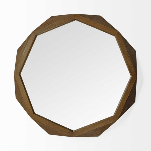 Miroir mural octogonal de 41 po avec cadre en bois brun