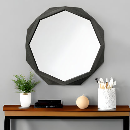 Miroir mural octogonal avec cadre en bois noir de 41 po