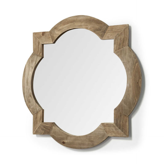 Miroir mural rond-carré avec cadre en bois brun de 23 po