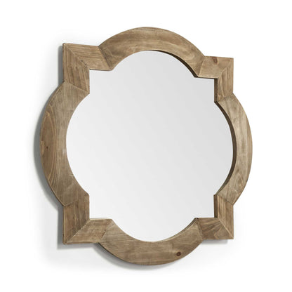 Miroir mural rond-carré avec cadre en bois brun de 23 po