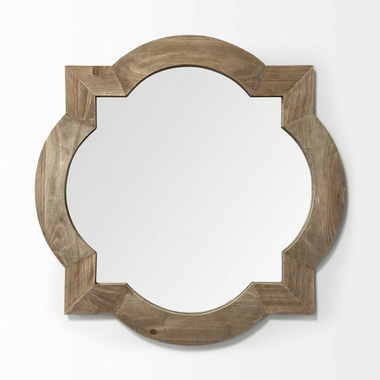 Miroir mural rond-carré avec cadre en bois brun de 23 po