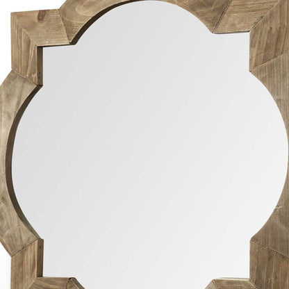 Miroir mural rond-carré avec cadre en bois brun de 23 po