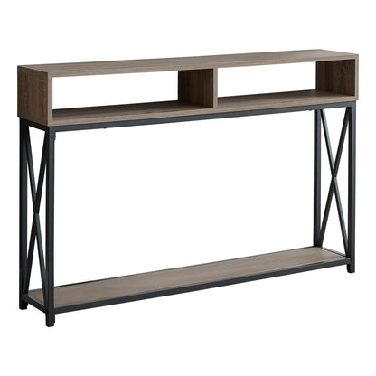 47" Taupe and Black Frame Console Table With Shelves