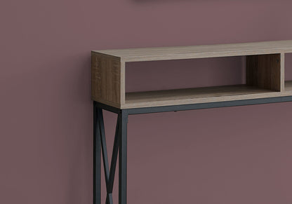 47" Taupe and Black Frame Console Table With Shelves