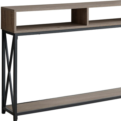 47" Taupe and Black Frame Console Table With Shelves