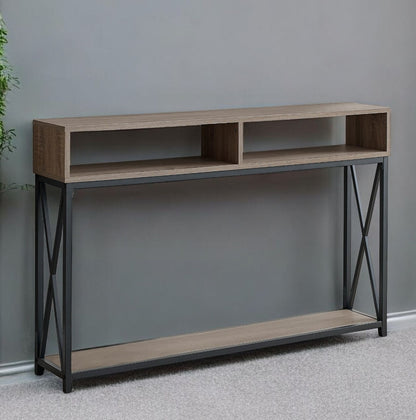 47" Taupe and Black Frame Console Table With Shelves