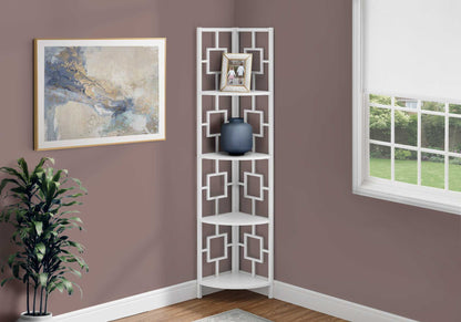 62" White Metal Corner Bookcase