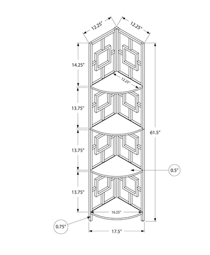 62" White Metal Corner Bookcase