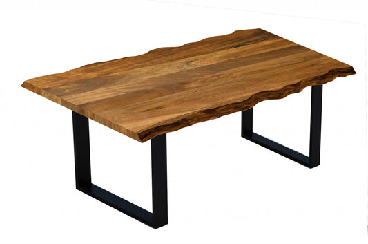 63" Brown And Black Solid Wood Sled Base Dining Table